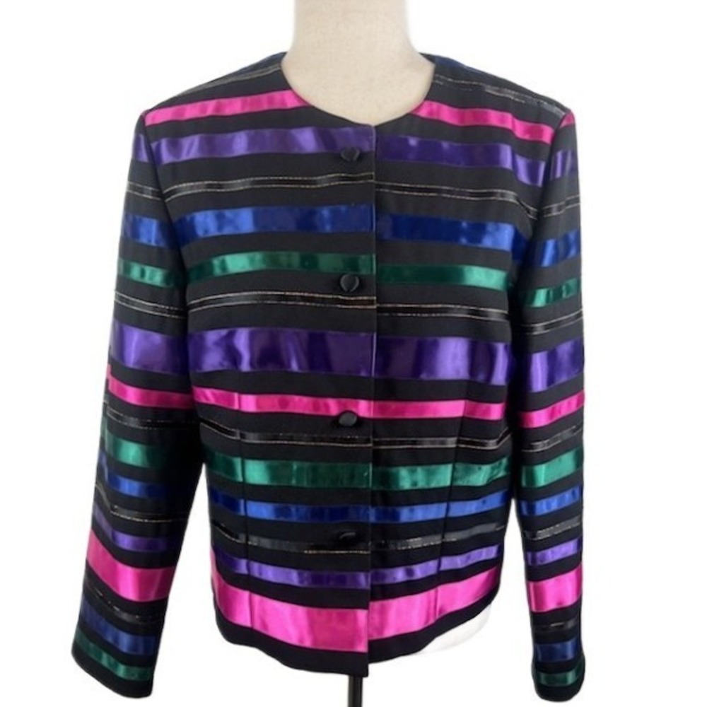Chic Talbots Holiday Multicolor Cocktail Blazer Jacket Top‎ Women's Size 10 Y2K